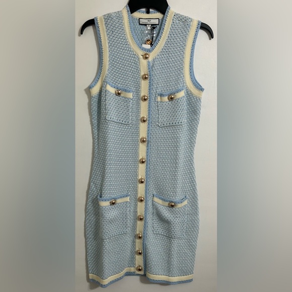 Rachel Parcell Light Blue Cotton Button-FrontTweed Dress - Picture 2 of 4